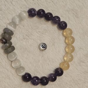 Citrine, Amethyst, Selenite, And Lavarite 8mm Beaded Bracelet